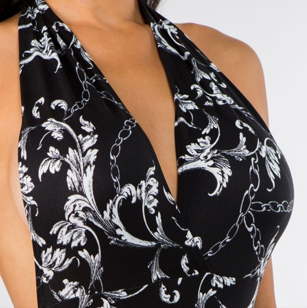 Black ankle slit halter catsuit